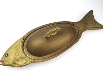 Fish Serving Dish Vintage Fish Container Fish Dish Fishing Collection Brass Dish Bon Bon Dish