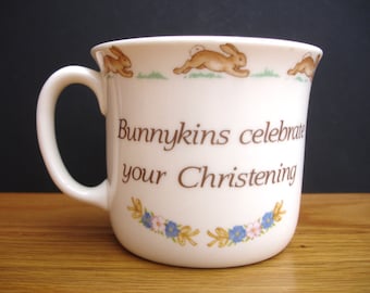 1980s Vintage Royal Doulton Bunnykins Christening Cup Christening Mug English Fine Bone China Bunnykins Celebrate your Christening
