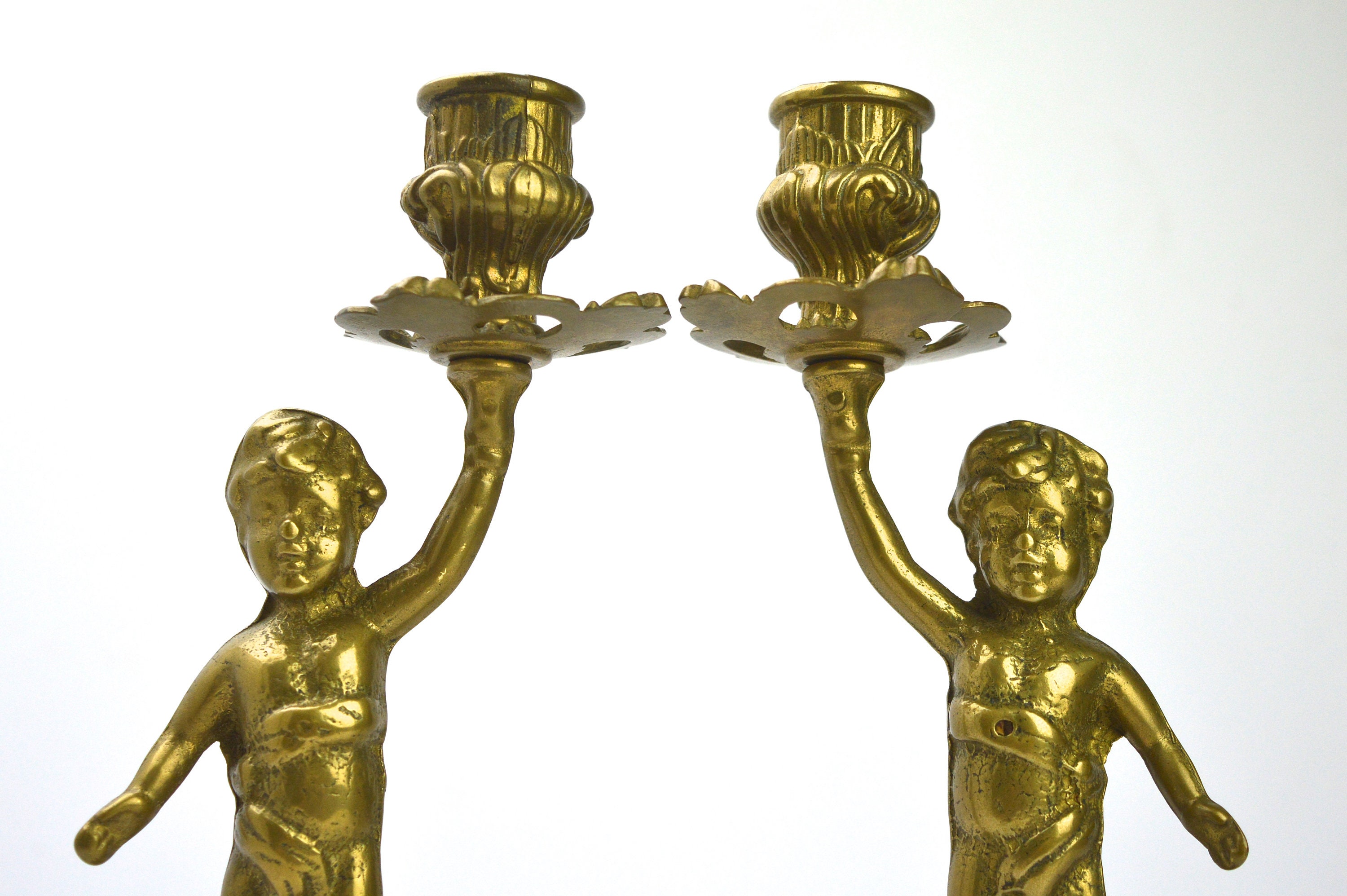 Cherub Candlesticks Brass Chambersticks Vintage Candle Holders Etsy UK