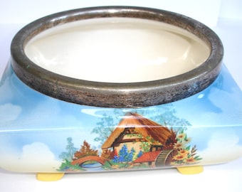 1920s Lancaster & Sons Fruit Bowl with a picture of The Old Mill Art Deco Dish Vintage Kitchenalia Vintage Serving Antique Bowl Water Mill