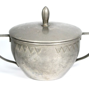 Kayserzinn Pewter & Brass Sugar Bowl German Art Nouveau Jugendstil Lidded Pot Pewter Box Vintage Trinket Box Pewter Dressing Table Metalware