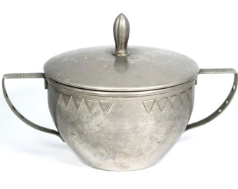 Kayserzinn Pewter & Brass Sugar Bowl German Art Nouveau Jugendstil Lidded Pot Pewter Box Vintage Trinket Box Pewter Dressing Table Metalware