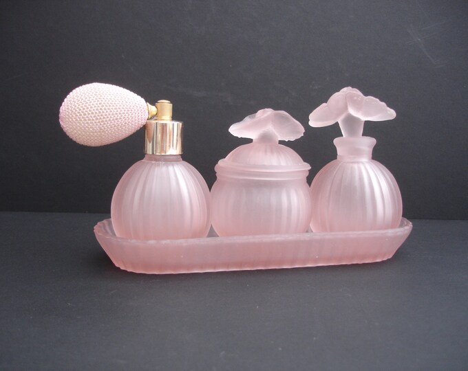 1930s Pink Depression Glass Vanity Set Dressing Table Set Perfume