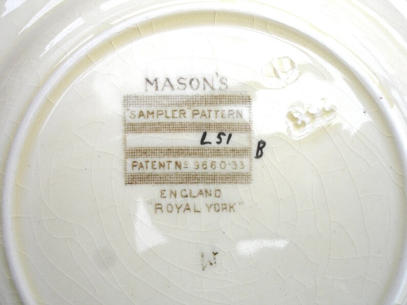 1930 Masons ironstone sampler wzór królewski krzyż ozdobny płyta płyta starodawny szablon wystrój zdjęcie 5