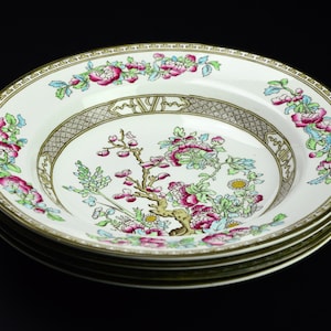 4 Schüsseln Bridgwood Ye Olde Indian Tree Bowl Rim Suppenschüssel Art Deco China Vintage Geschirr