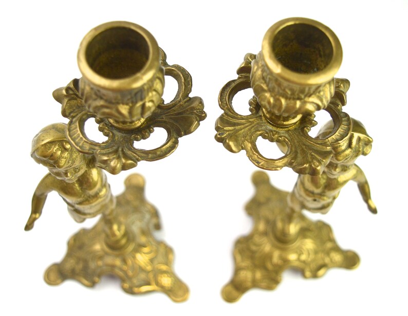 Cherub Candlesticks Brass Chambersticks Vintage Candle Holders Etsy UK