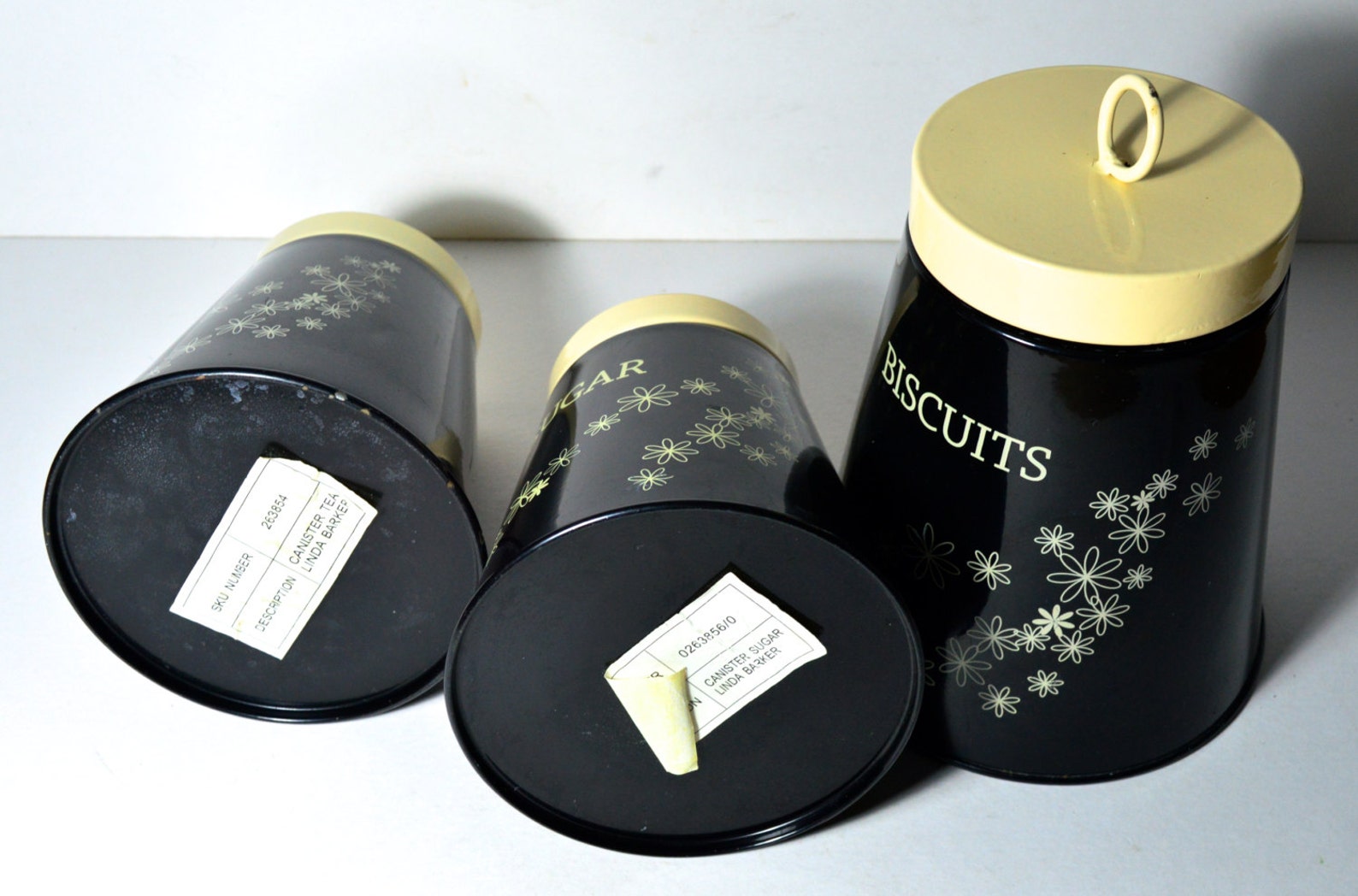 Vintage Black Canister Set Linda Barker Canisters Tea Coffee Sugar