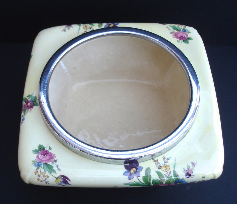 1930s Silver Rimmed Floral Fruit Bowl Art Deco Dish Vintage Kitchenalia Vintage Serving Antique Bowl