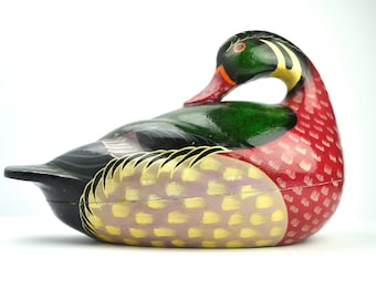 Duck Trinket Box Papier Mache Kashmir Vintage Storage Box Vintage Egg Store Cottage Kitchen