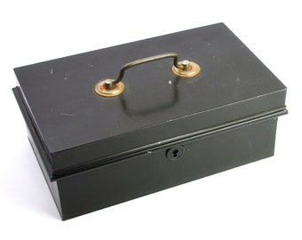 Vintage Black Metal Cash Box Document Tin Black Metal Tin Office Metal Box Supplies Office