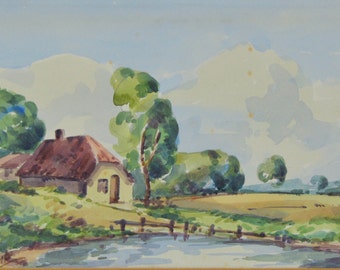 Vintage Watercolor Quiet Corner House by the sea OOAK Painting Watercolor Painting Seascape Coastal Painting Vintage Landscape Painting
