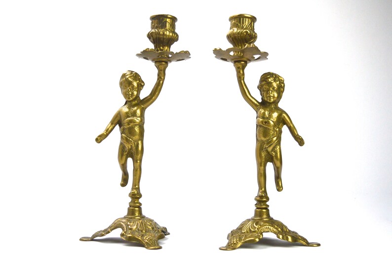 Cherub Candlesticks Brass Chambersticks Vintage Candle Holders Etsy UK