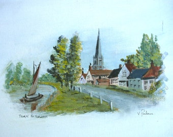 1950s Signed V Plamer Vintage Art OOAK Painting Vintage Oil Painting Vintage Landscape Painting Vintage Painting of Thorpe Norfolk