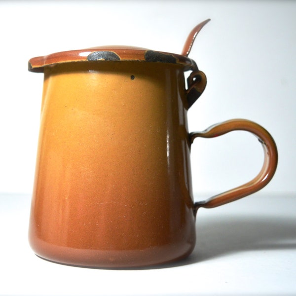 1950s Enamel Jug Vintage Enamel Water Pitcher Vintage Lidded Jug Brown Enamel Jug Shabby Chic Vintage Farmhouse Vintage Tableware