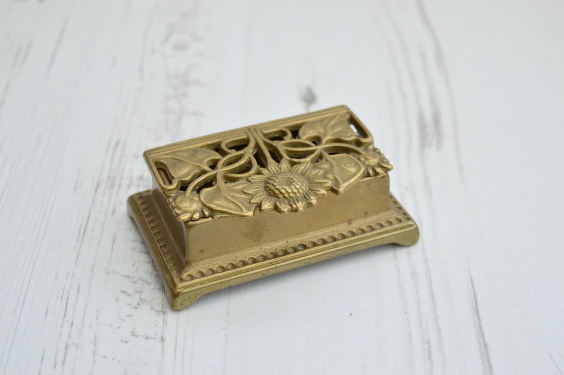 Vintage Postage Stamp Holder Brass Inkwell Vintage Ink Pot Etsy UK