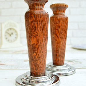 A pair of Wooden Chambersticks Vintage Candle Holders Vintage Wood Candlesticks Vintage Lighting Candlestick Holder