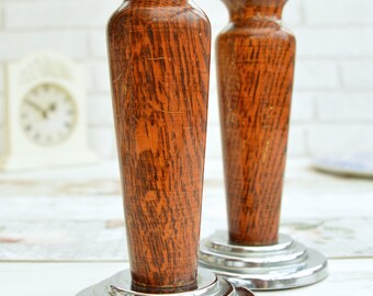 A pair of Wooden Chambersticks Vintage Candle Holders Vintage Wood Candlesticks Vintage Lighting Candlestick Holder