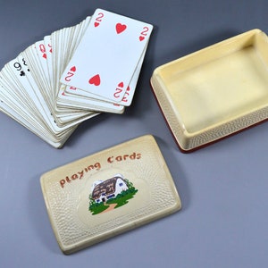 Speelkaart set in een keramische doos vintage speelkaarten kaart set vintage speelgoed vintage spel traditionele kaart spel pack van kaarten canasta