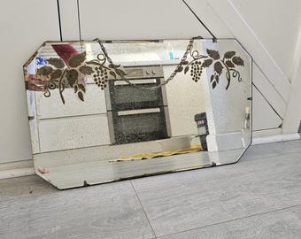 1940s Art Deco Wall Mirror Vintage Home Decor Vintage Wall Mirror Hanging Mirror Floral Etched