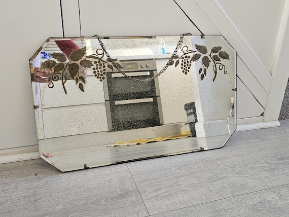 1940s Art Deco Wall Mirror Vintage Home Decor Vintage Wall Mirror Hanging Mirror Floral Etched