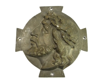 Cross Face of Jesus Christ Vintage Crown of Thorns Cast Iron Crucifix Cross Christ Crucifixion Vintage Religion