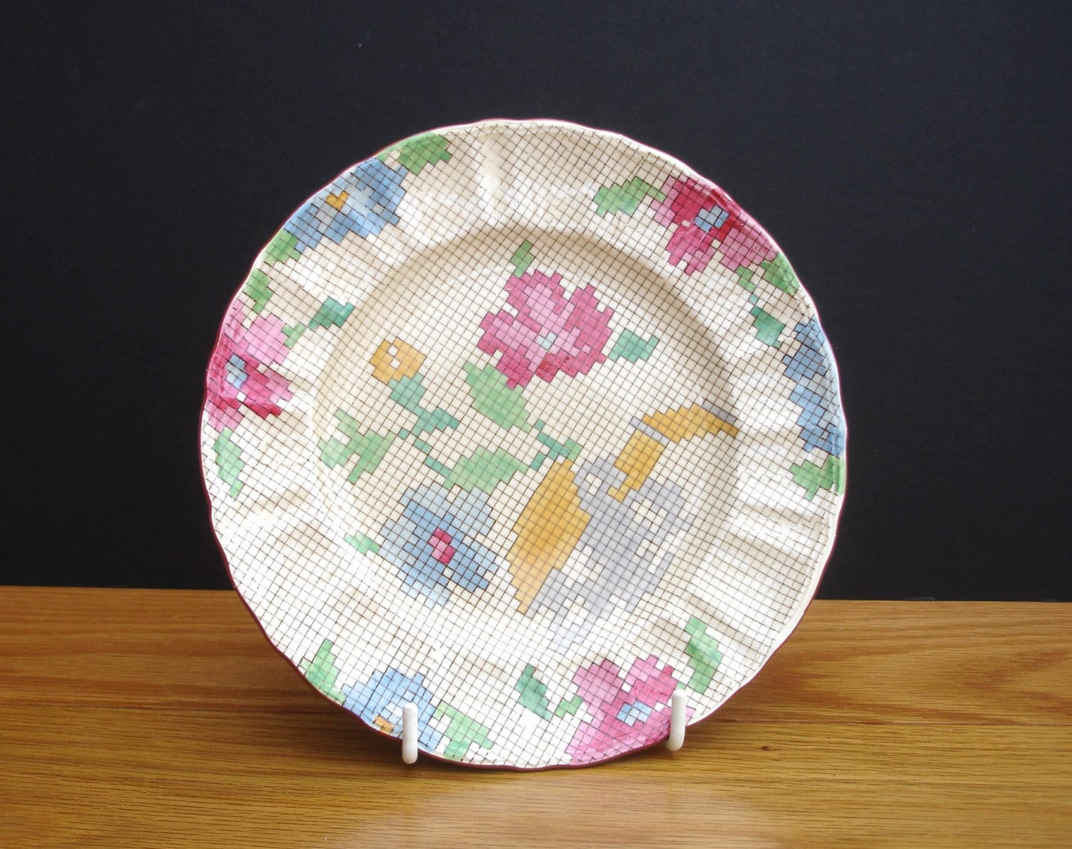 Image of 1930S Masons Ironstone Sampler Pattern Royal York Vintage Plate Decorative Cross Stitch Home Decor