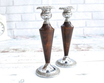 A pair of Wooden Chambersticks Vintage Candle Holders Vintage Wood Candlesticks Vintage Lighting Candlestick Holder