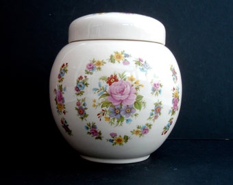 1940s Vintage James Sadler Ginger Jar Pink Roses Vintage Kitchen Vintage Storage Vintage Serving Vintage Home Decor