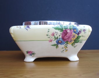 1930s Silver Rimmed Floral Fruit Bowl Art Deco Dish Vintage Kitchenalia Vintage Serving Antique Bowl