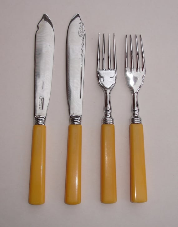 Antique fish knife and fork set sale