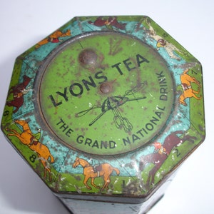 Vintage Grand National Lyons Tea Tin Vintage Tea Tin Grand National Tin Vintage Game Spinning Top on Lid The Grand National Drink image 3