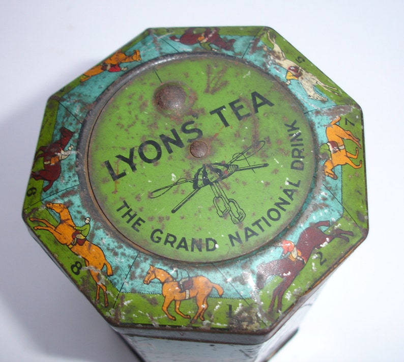 Vintage Grand National Lyons Tea Tin Vintage Tea Tin Grand National Tin Vintage Game Spinning Top on Lid The Grand National Drink image 3