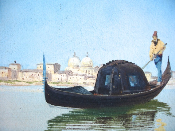 Natale Gavagnin 1800s Signed Venice Italy St Marks Basilica Vintage Art OOAK Painting Vintage Watercolor Painting Vintage Seascape Painting