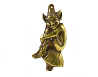 Cornish Imp Door Knocker, Cornish Pixie, Vintage Brass Door Knocker