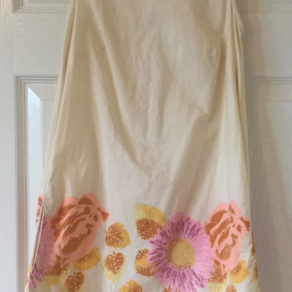 Vintage Cream A-line Dress With Flower Pattern