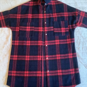 Gorgeous Oversized Vintage Plaid Check Flannel Shirt Dress Jacket Shacket