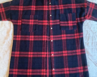 Magnífico Vintage Plaid Check Franela Camisa Chaqueta de vestir Shacket