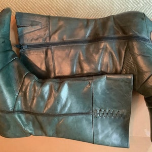 Vintage Leather Calf Heeled Boots in Deep Blue Turquoise
