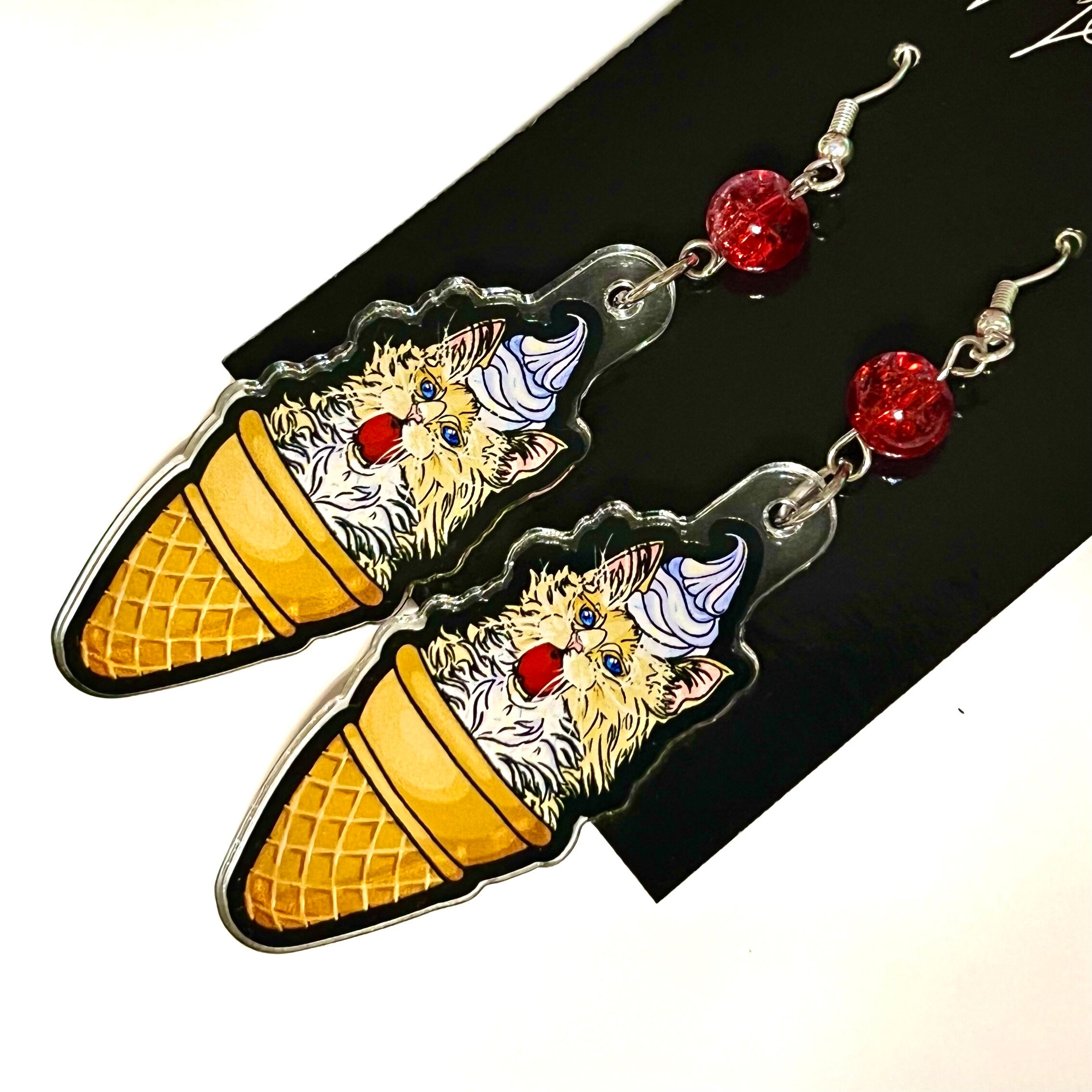 アイスクリーム猫のイヤリング - Etsy 日本