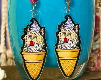 Ice Cream Cat Earrings