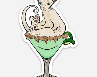 Cocktail Cat Sticker - Sphinx Cat Keylime Martini Cocktail