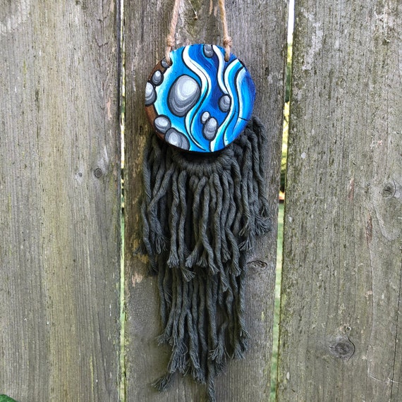 Pacific Northwest Wood Round Painting With Macrame Mini Wall Etsy