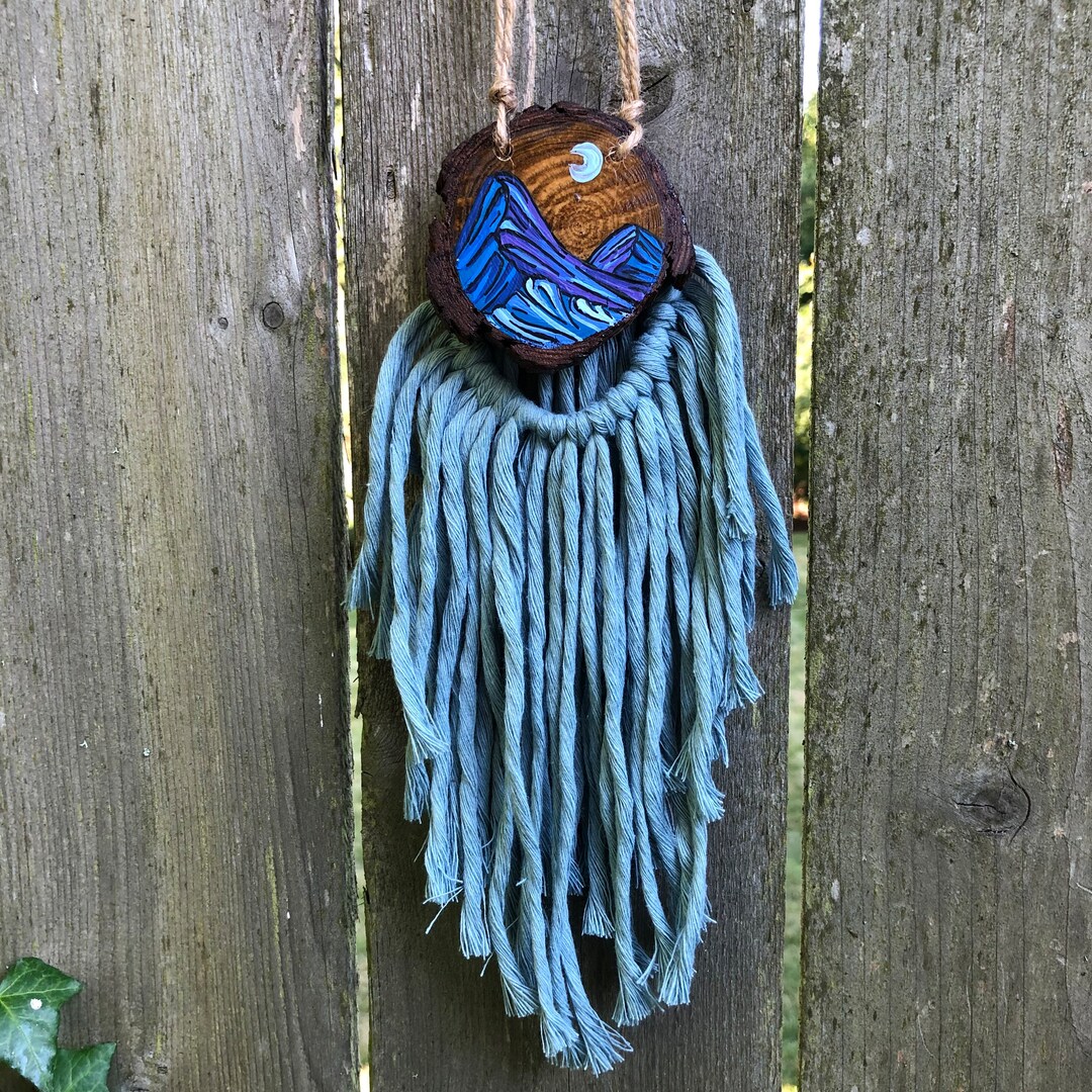 Pacific Northwest Wood Round Painting With Macrame Mini Wall Etsy