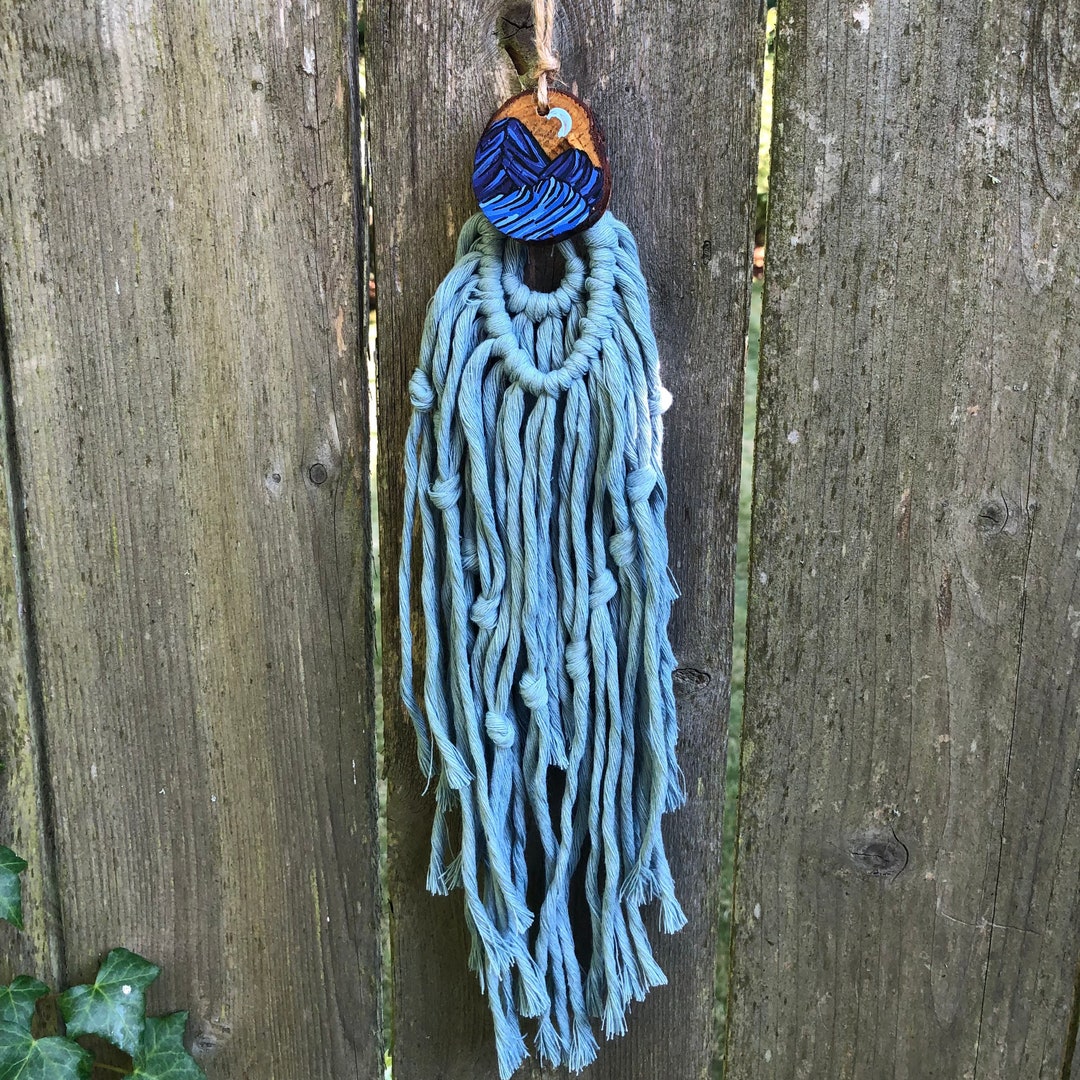 Pacific Northwest Wood Round Painting With Macrame Mini Wall Hanging Etsy