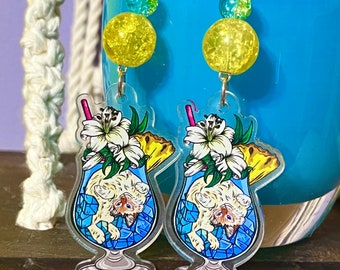 Cocktail Cat Earrings - Blue Hawaiian - Flame Point Siamese Cat “Daisy”