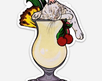 Cocktail Cat Sticker - Piña Colada - White Kitten Classic Cocktail