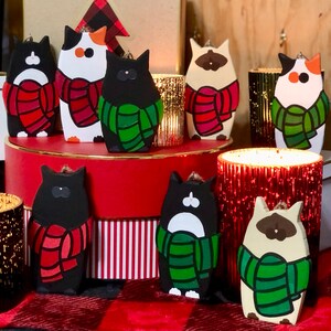 Upcycled Scrap Wood Holiday Scarf Cat Christmas Ornament