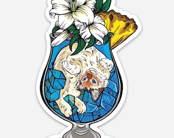 Cocktail Cat Sticker - “Daisy” - Blue Hawaiian - Flame Point Siamese Cat  with Classic Tropical Cocktail