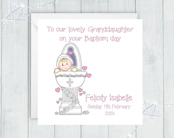 Personalized Baptism Card for Girl: Hand-Decorated Pearl Card