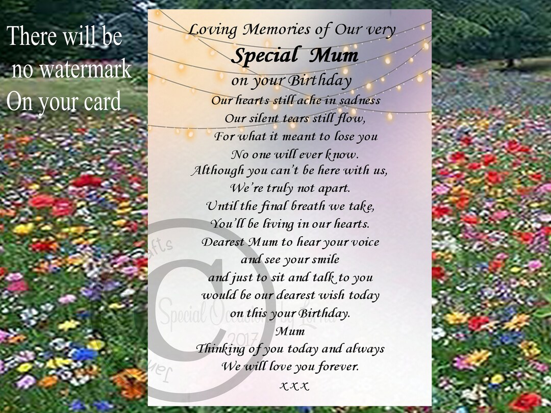 F67 Birthday Memorial Grave Card, Loving Memory, in Memory of Mum ...